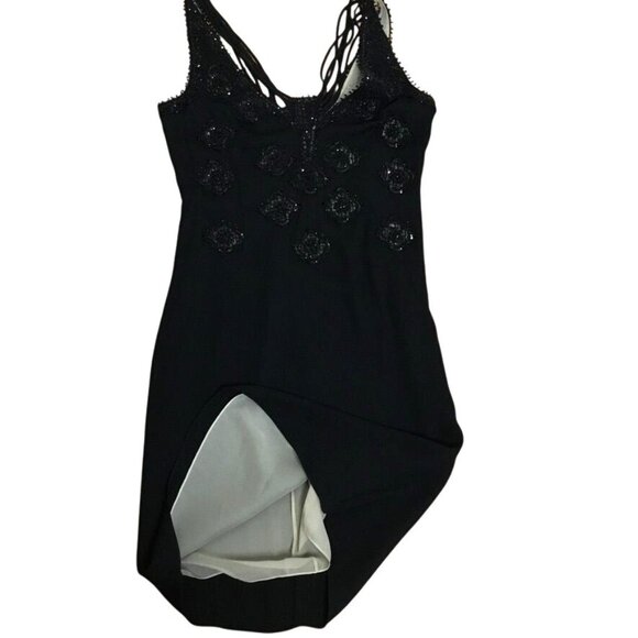 Vintage BADGLEY MISCHKA Black Silk Chiffon Hand Beaded Cocktail Evening Dress 8 - Picture 6 of 9